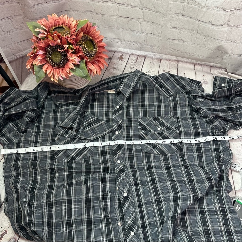 Levi's grey black plaid western pearl snap Shirt sz XXL cotton blend festival - Picture 5 of 7